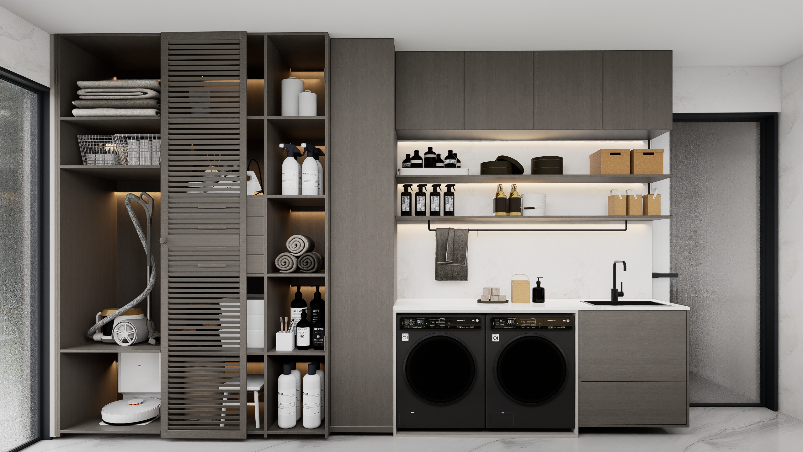 Contemporary Laundry Room with Storage & Utility System