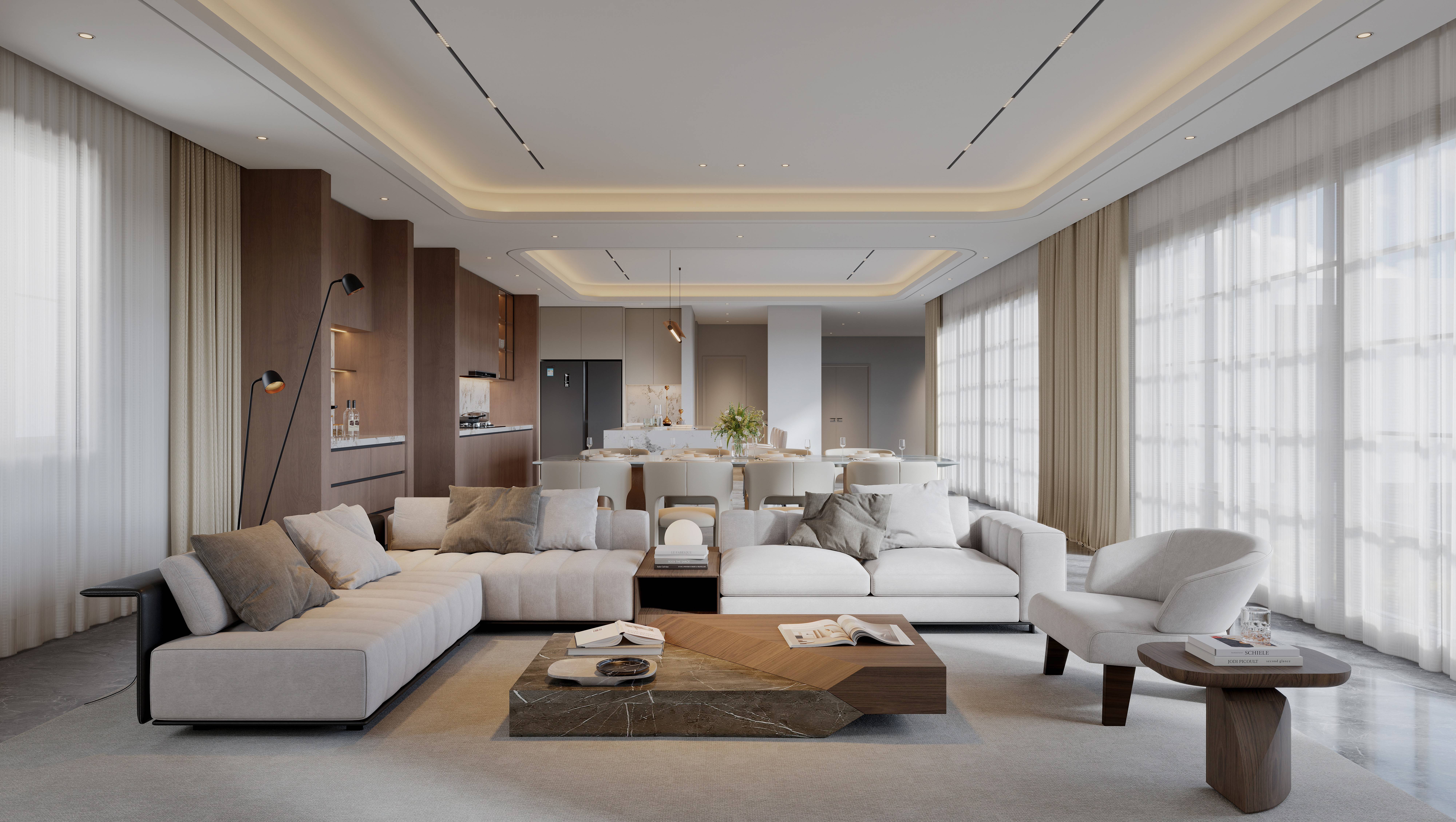 Minimalist Residential Living & Dining Interior with Modular Systems