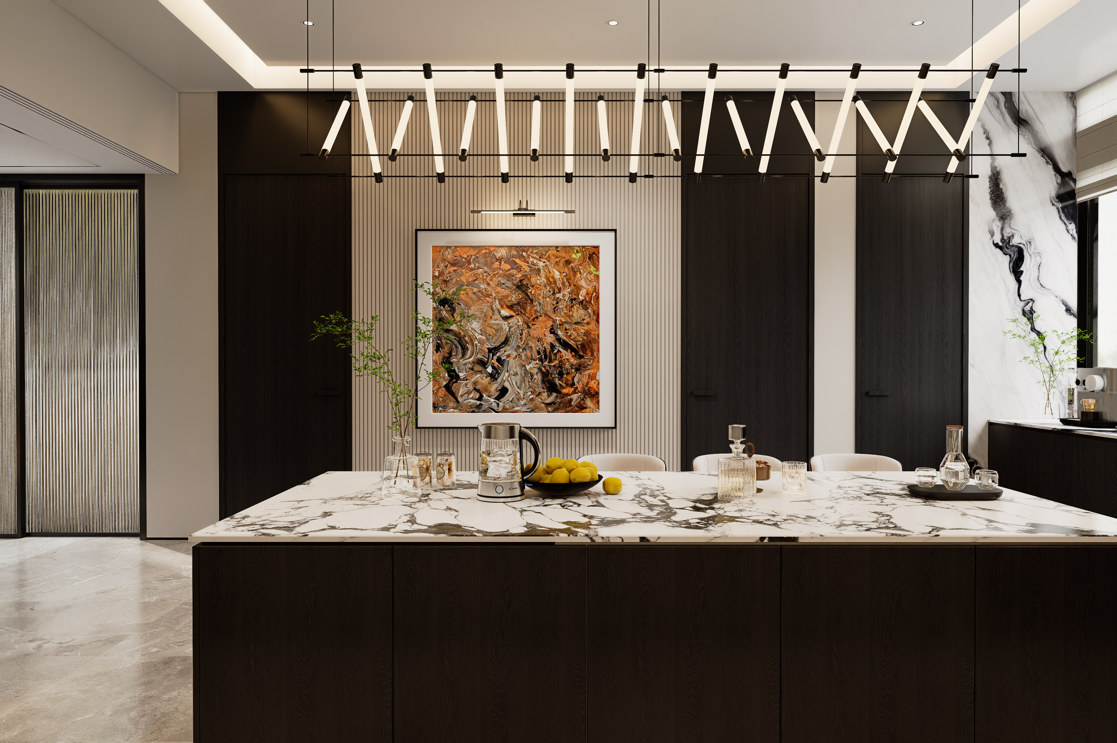 Living & Kitchen Interior Built on Integrated Material Systems