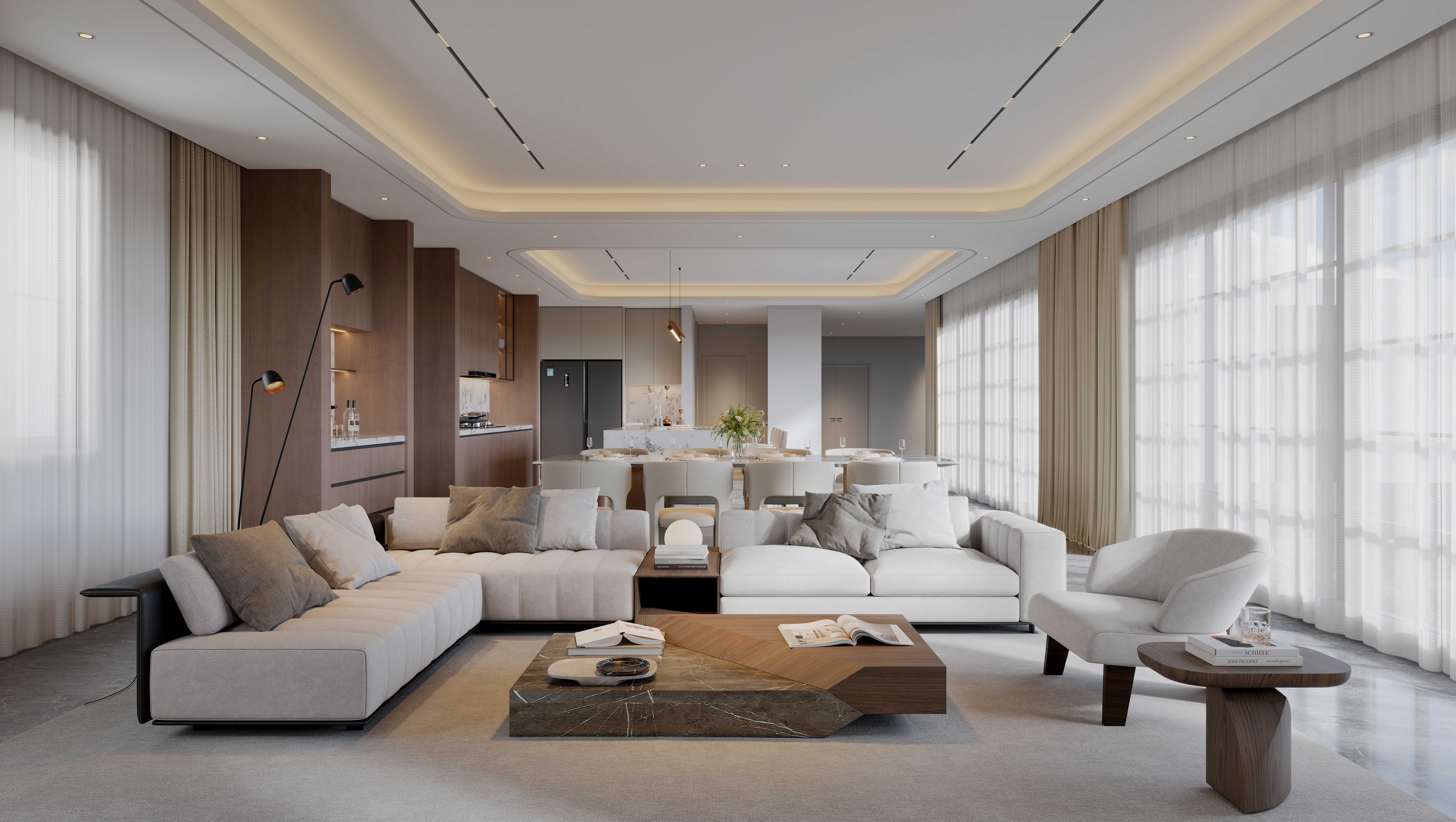 Minimalist Residential Living & Dining Interior with Modular Systems