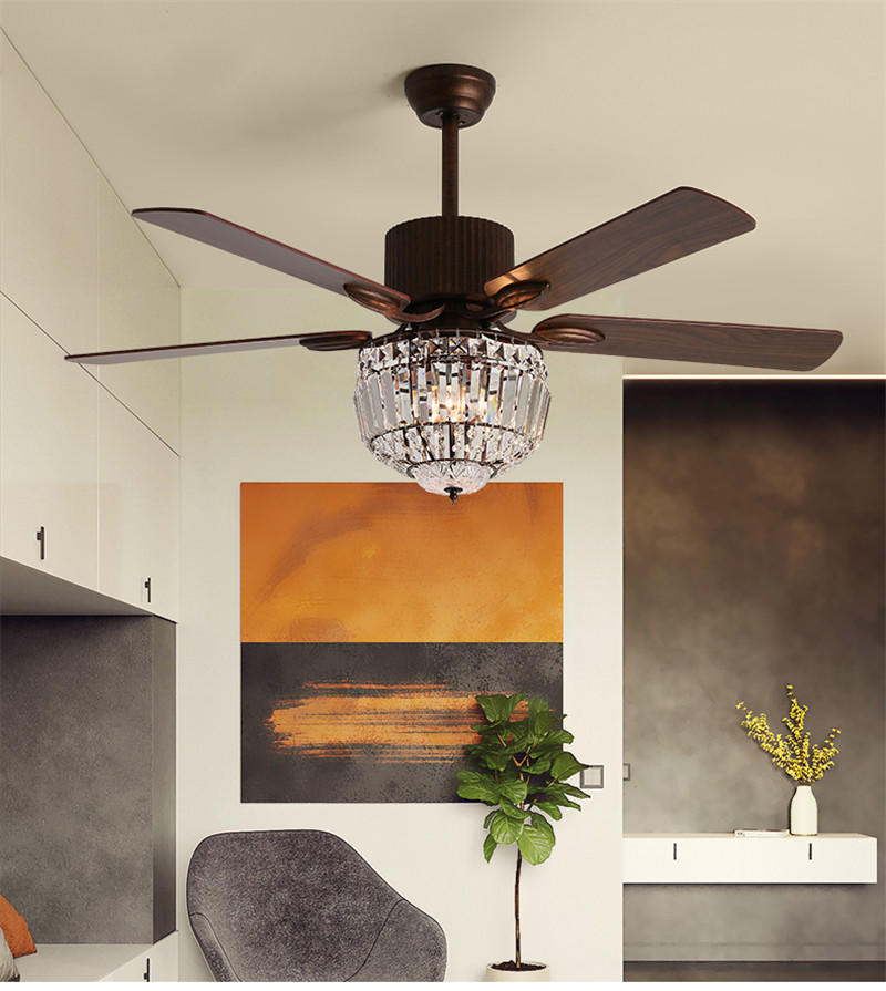 Retro American Style Ceiling Fan Light Living Room Dining Room Wooden Leaf Fan Light Bedroom Silent Fan Chandelier Led Crystal Ceiling Fan Light Kbs 52106