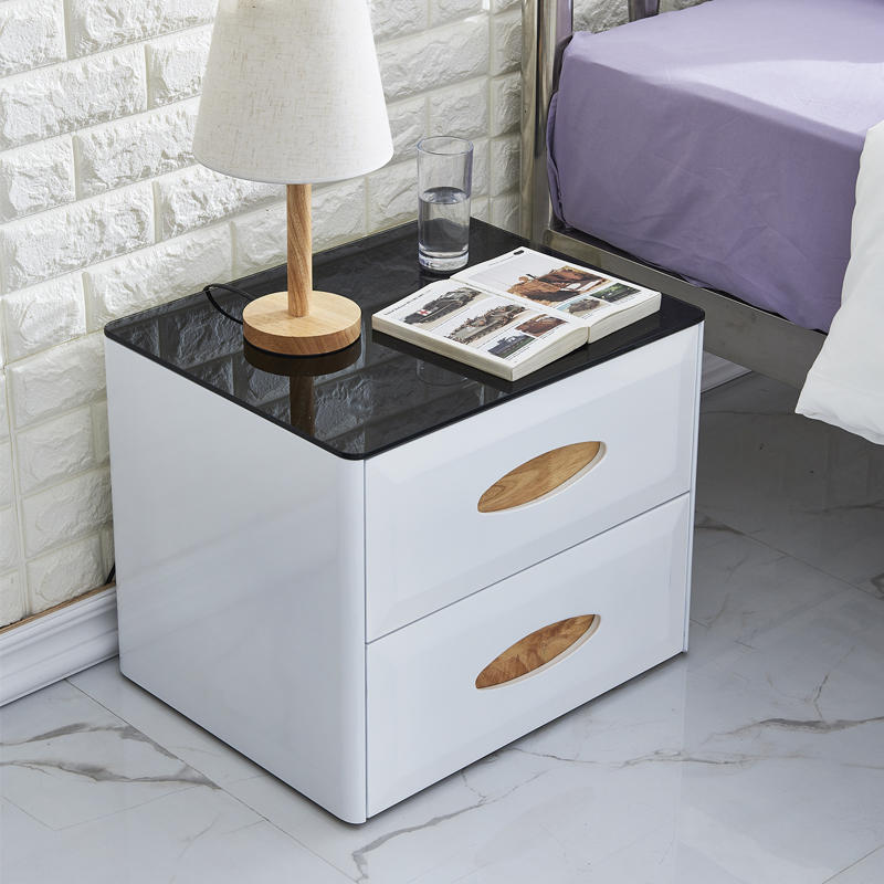 Oml 92 Simple And Modern Style Solid Wood Double Drawers Paint Process Mini Bedside Storage Cabinet Simple And Modern Bedside Table