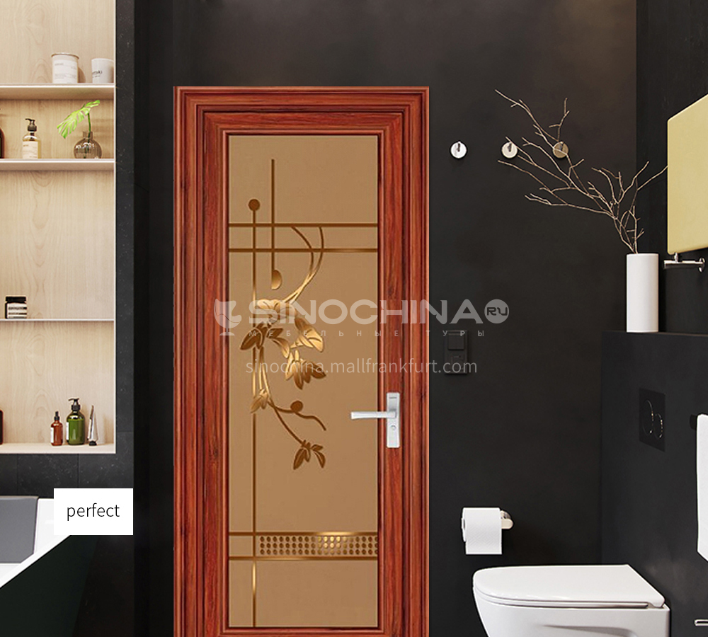 R 14mm Wooden Color Aluminum Opening Door Durable Using Bathroom Toilet Door