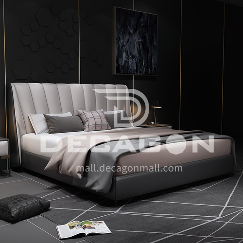 BC-5012- Italian light luxury style, imported Russian larch, first layer calf leather, solid wood board, high-density sponge bag, Italian light luxury bed
