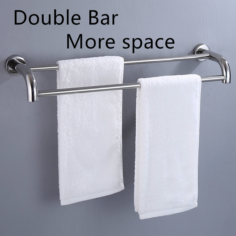 Suction Stainless Steel Bathroom Towel Double Bar Rail Rack Holder with 