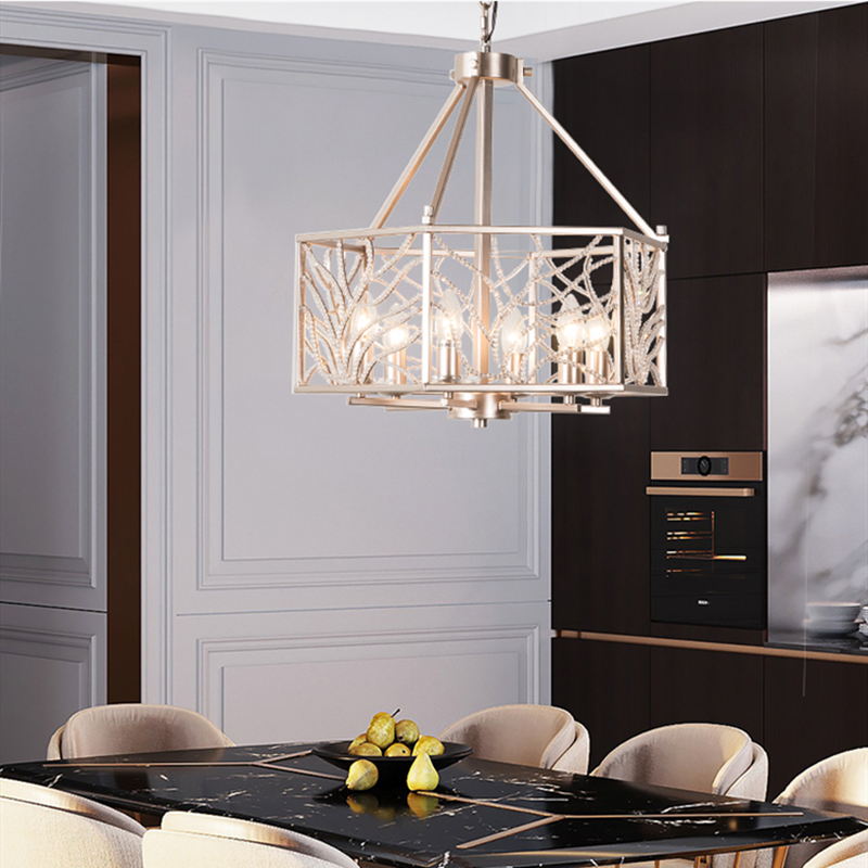 American living room chandelier artistic personality creative polygon  simple lamp champagne silver bedroom crystal lamp-WX-D9364