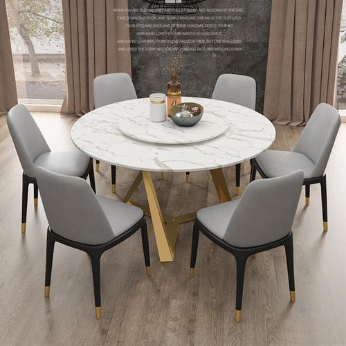 Ylx Y67 Living Room Nordic Modern Marble Round Table Dining Table Household Round Slate Dining Table Gold Metal Tripod