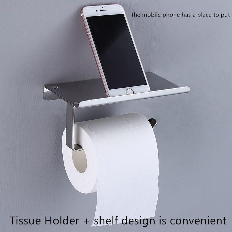 304 Stainless Steel Bathroom Accessories Toilet Paper Holder With Shelf