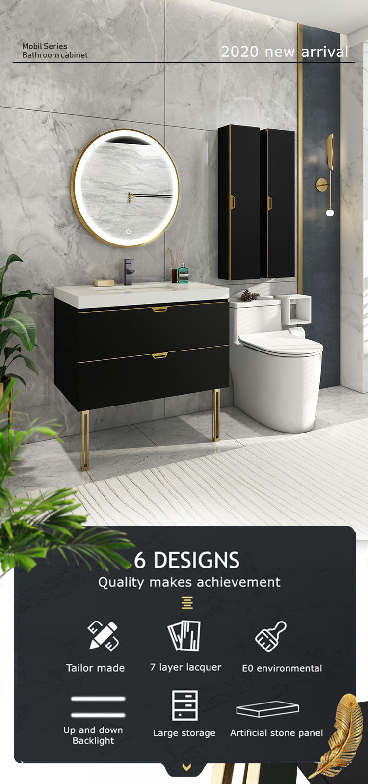 Hot Sale Classic Black Floor Bathroom Vanity Modern Stylelg756ablack